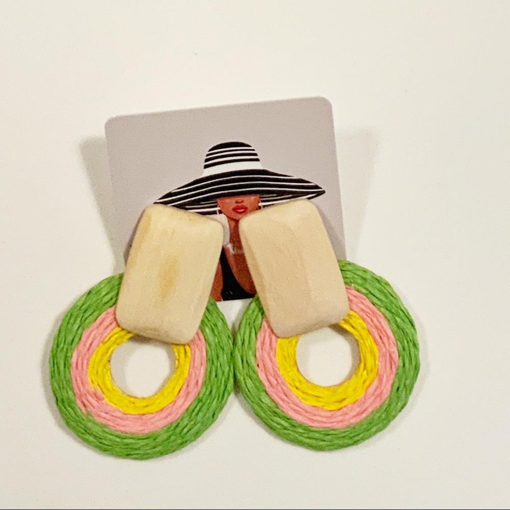 Bohemia Wood Straw Round Earrings